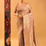 Champagne Beige Floral Tissue Banarasi Saree