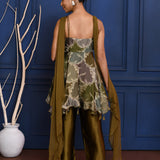 Dark Earthy Green Satin Peplum Set
