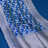 Royal Blue Banarasi Silk Saree With Silver Zari Floral Jaal And Diamond Lattice Pallu