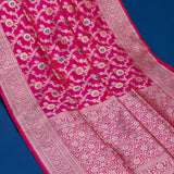 Magenta Pink Banarasi Silk Saree With Gold Zari Floral Jaal Weave