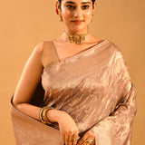 Champagne Beige Floral Tissue Banarasi Saree