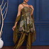 Dark Earthy Green Satin Peplum Set