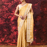 Beige Yellow Floral Silk Blend Saree