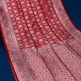 Red Banarasi Silk Saree With Silver Zari Paisley Butti