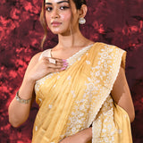 Beige Yellow Floral Silk Blend Saree