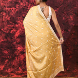 Beige Yellow Floral Silk Blend Saree