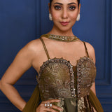 Dark Earthy Green Satin Peplum Set