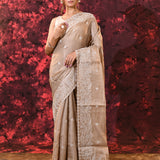 Light Pastel Brown Floral Silk Blend Saree
