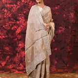Light Pastel Brown Floral Silk Blend Saree