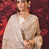 Light Pastel Brown Floral Silk Blend Saree