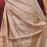 Light Pastel Brown Floral Silk Blend Saree