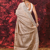 Light Pastel Brown Floral Silk Blend Saree