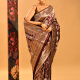 Burgundy Peacock Jaal Banarasi Silk Saree