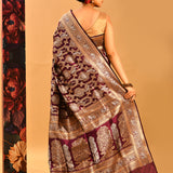 Burgundy Peacock Jaal Banarasi Silk Saree