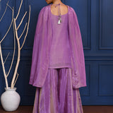 Fuchsia Purple Floral Tissue Sharara Set