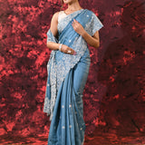 Aqua Blue Floral Silk Blend Saree