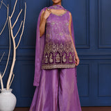 Fuchsia Purple Floral Tissue Sharara Set