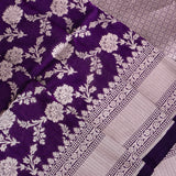 Purple Banarasi Silk Saree With Silver Zari Floral Weave