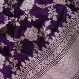 Purple Banarasi Silk Saree With Silver Zari Floral Weave
