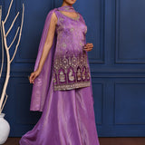 Fuchsia Purple Floral Tissue Sharara Set