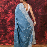 Aqua Blue Floral Silk Blend Saree