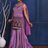 Fuchsia Purple Floral Tissue Sharara Set