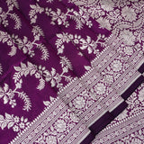 Wine Purple Banarasi Silk Saree With Dense Silver Zari Brocade