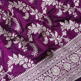 Wine Purple Banarasi Silk Saree With Dense Silver Zari Brocade