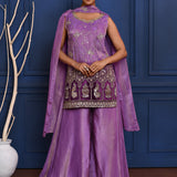 Fuchsia Purple Floral Tissue Sharara Set