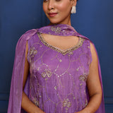 Fuchsia Purple Floral Tissue Sharara Set