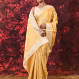 Soft Yellow Floral Silk Blend Saree