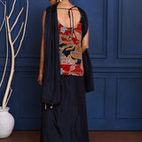Black Embroidered Satin Sharara Set
