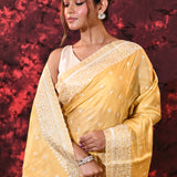 Soft Yellow Floral Silk Blend Saree