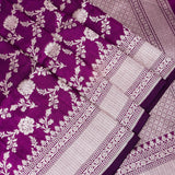 Purple Banarasi Silk Saree With Scalloped Border Trim