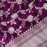 Purple Banarasi Silk Saree With Scalloped Border Trim