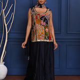 Black Embroidered Satin Sharara Set