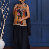 Black Embroidered Satin Sharara Set