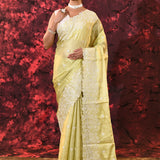 Soft Lime Yellow Floral Silk Blend Saree