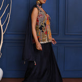 Black Embroidered Satin Sharara Set