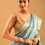 Mint Blue Zari Butti Banarasi Saree