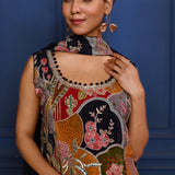 Black Embroidered Satin Sharara Set