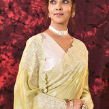 Soft Lime Yellow Floral Silk Blend Saree
