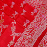 Red Banarasi Silk Saree With Gold Zari Floral Weave