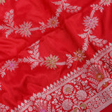 Red Banarasi Silk Saree With Gold Zari Floral Weave