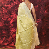 Soft Lime Yellow Floral Silk Blend Saree