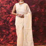 Off-White Floral Tissue Organza Saree
