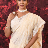Off-White Floral Tissue Organza Saree