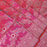 Vivid Pink Banarasi Silk Saree With Gold Zari Floral Jaal And Trellis Border
