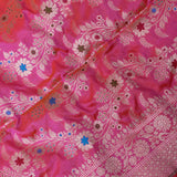 Vivid Pink Banarasi Silk Saree With Gold Zari Floral Jaal And Trellis Border