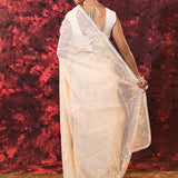 Off-White Floral Tissue Organza Saree